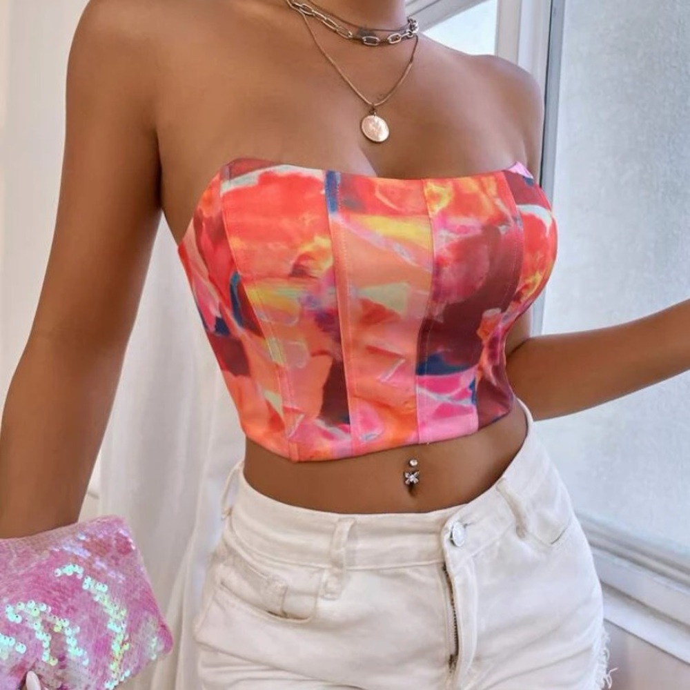 Multicolored Corset Strapless Crop Top